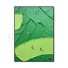 Abstract canvas art depicting a green golf scene with figures playing on a textured green surface.