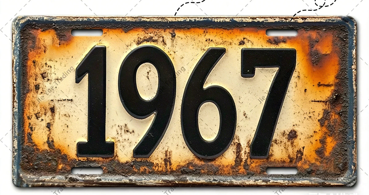 Señal de pared de aluminio vintage con el año 1967 grabado.