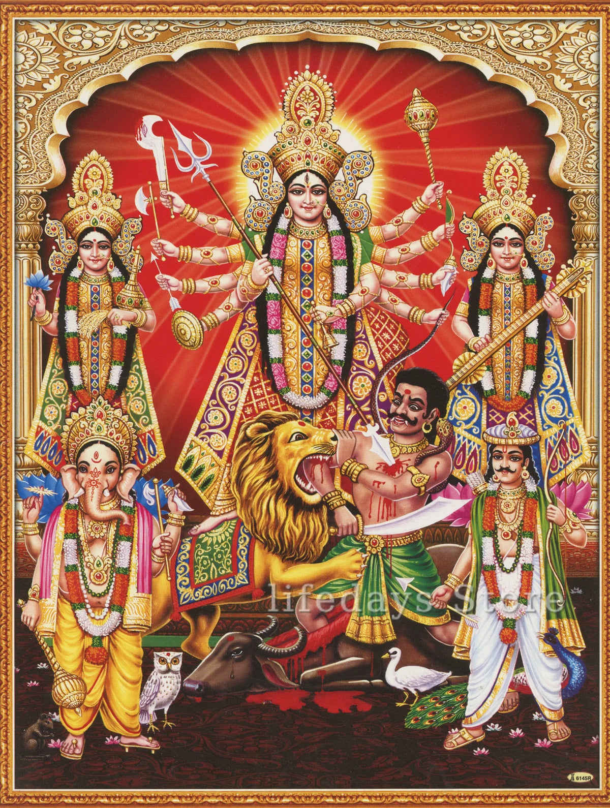 Durga Goddess Vintage Canvas Wall Art – Hindu Deity Print for Living Room & Home Decor
