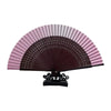 Elegant bamboo folding fan with a pink and brown striped design.