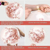 Instructions show how to inflate and knot rose gold sequin balloons for party decor