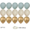 A set of 30 latex balloons in light blue and gold colors with a 10M ribbon.