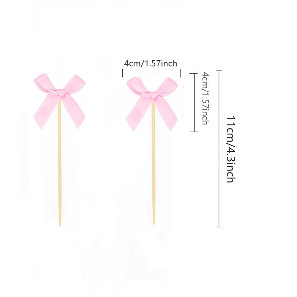 Pink bow cupcake topper set for birthday and bridal shower