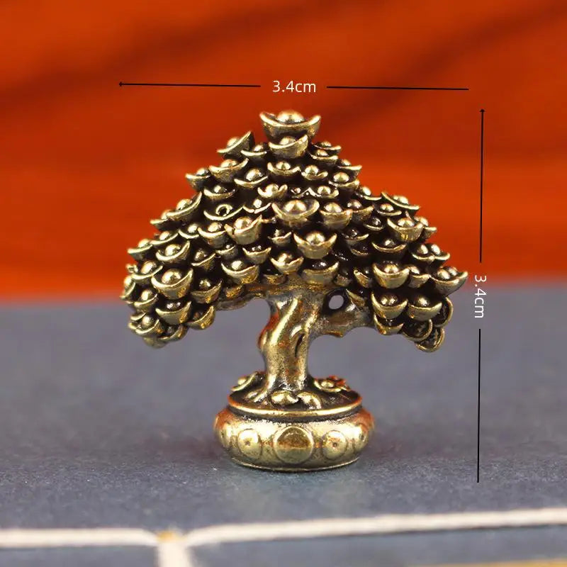 Brass fortune tree ornament featuring a detailed tree shape and ingot accents.