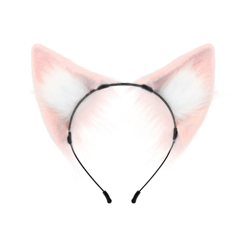 Pink and white faux fox ears headband for cosplay and themed parties