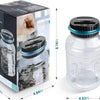 A box and a clear plastic jar of a digital counting money jar with measurement details.