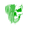 A green skull design featuring a patriotic American flag pattern with stars and stripes.