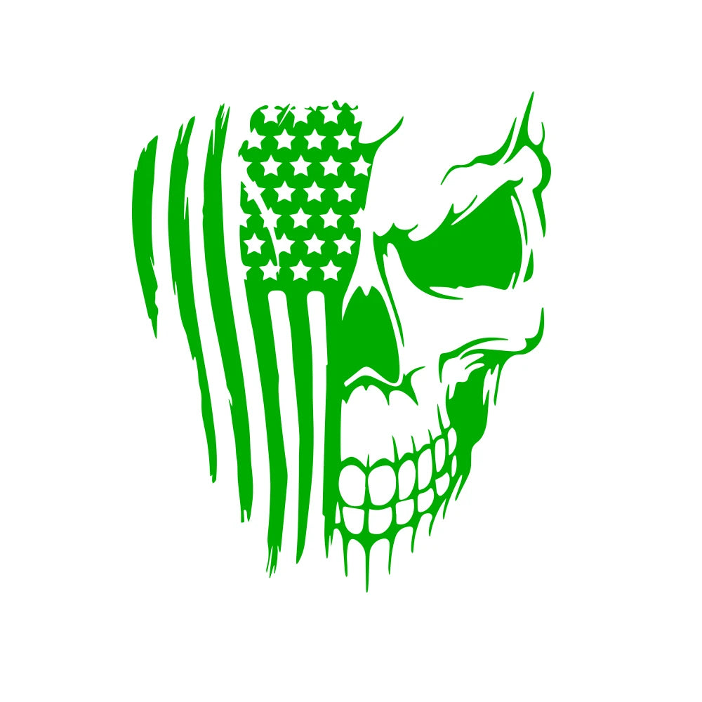 A green skull design featuring a patriotic American flag pattern with stars and stripes.
