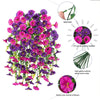 A vibrant arrangement of purple and pink silk morning glory vine hanging flowers for home decor