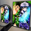 Anime canvas wall art featuring two characters from Hunter x Hunter in dynamic poses with bright blue energy effects.