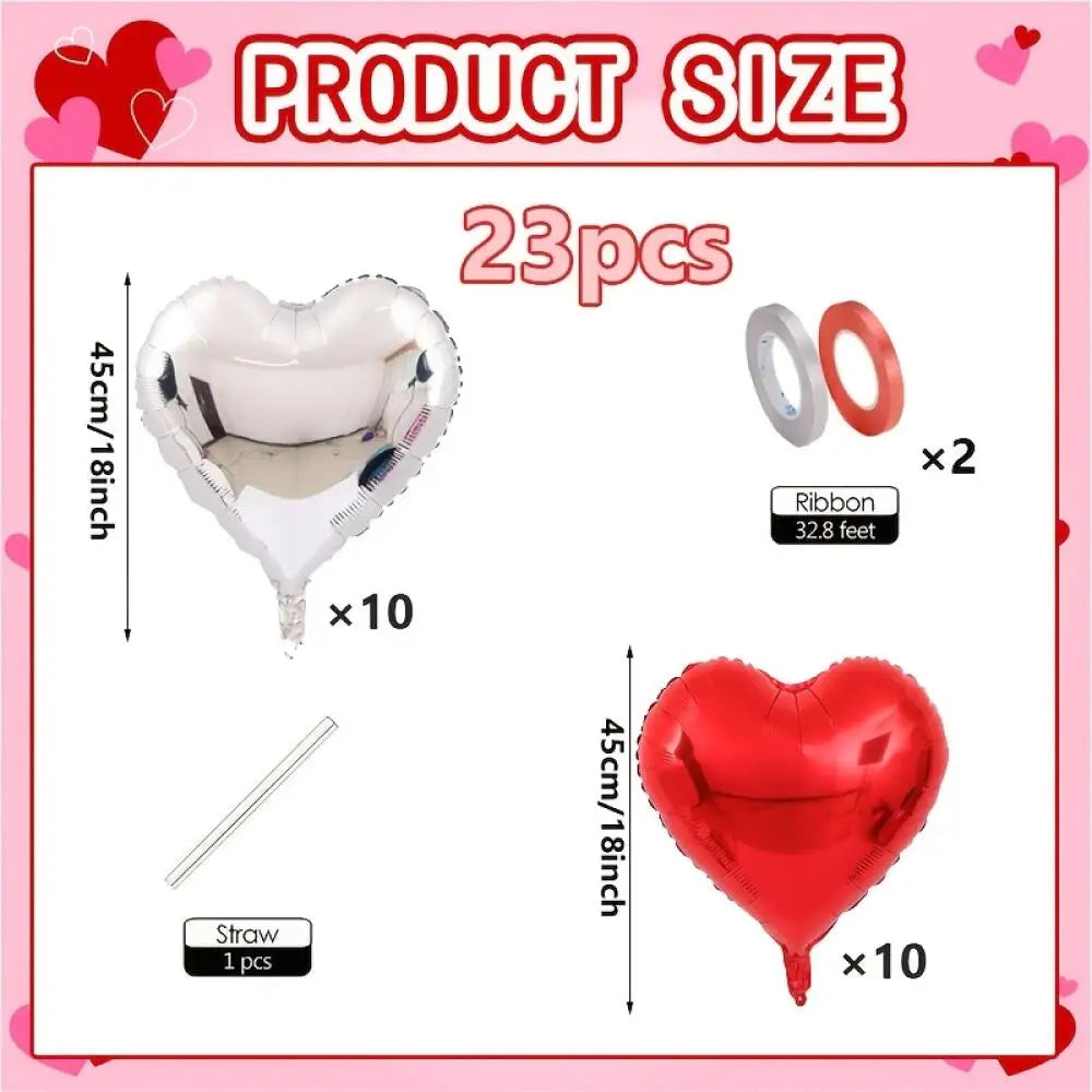 Romantic Red & Silver Heart Foil Balloon Set (23-Piece)