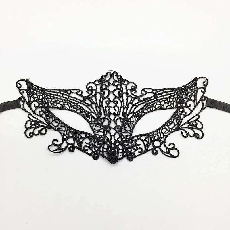 Elegant black lace half face mask with intricate floral design