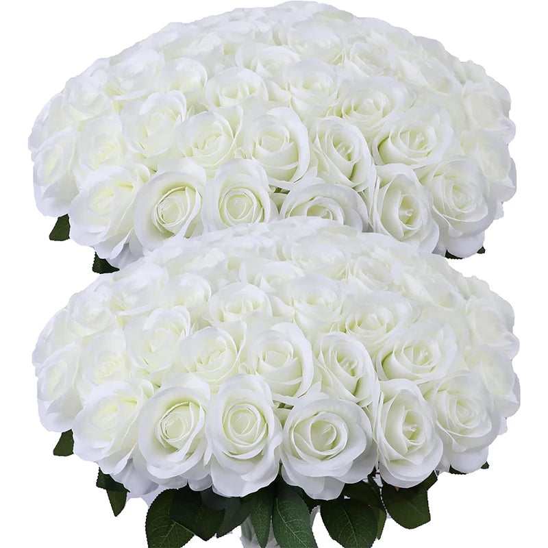 A bouquet of white artificial silk roses
