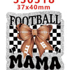 Silver glitter acrylic charm featuring a brown leather football ribbon and the word mama