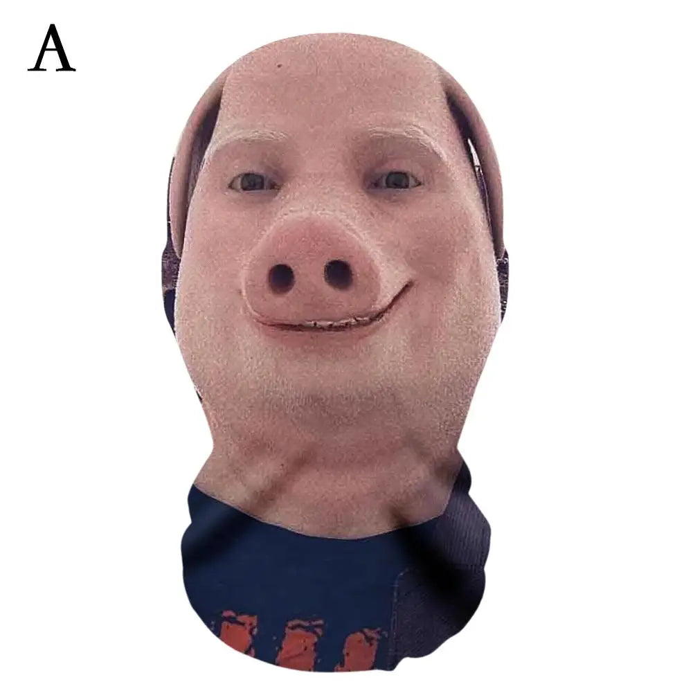 A realistic silicone face mask resembling a pig, used for cosplay or party wear.