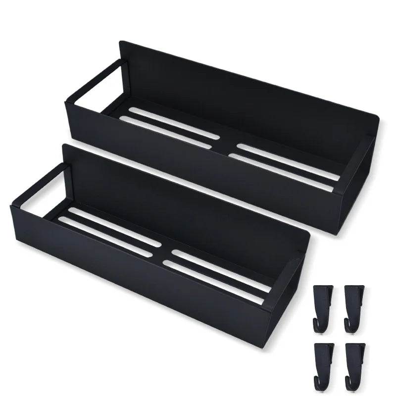 Black magnetic spice rack with multiple compartments and storage holders for the refrigerator