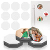 A set of ten blank hexagonal fridge magnets and a white pen displayed on a white background.