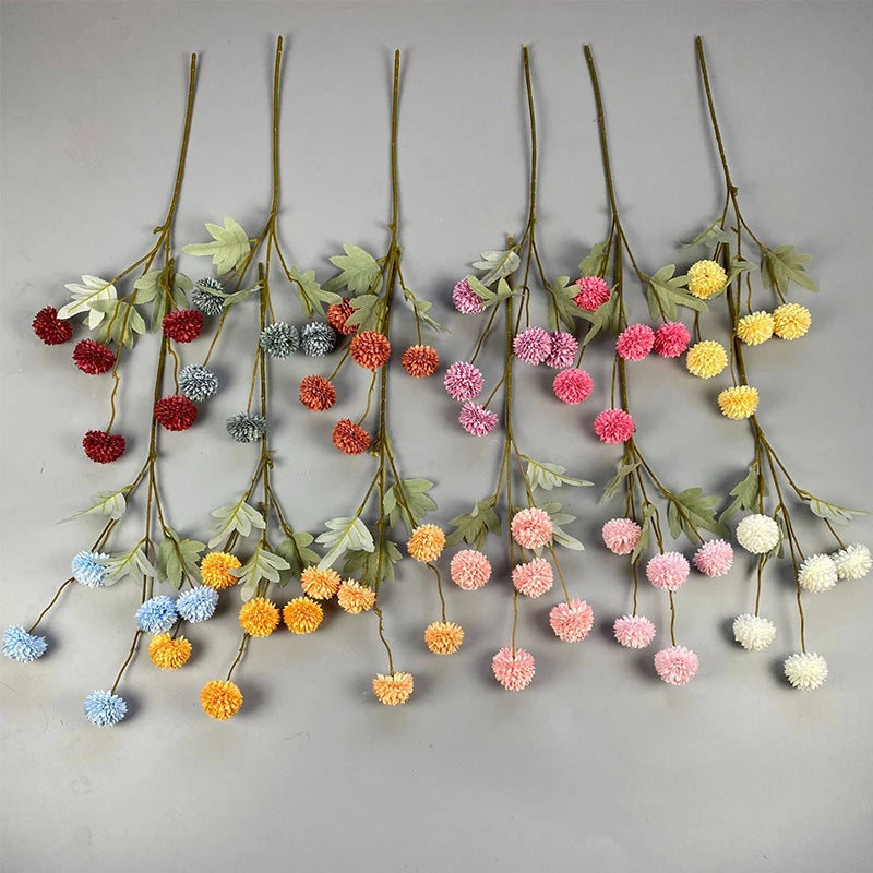 Rocios de flores artificiales de crisantemo y diente de león en tallos delgados para decoración