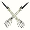 Halloween skeleton bone garden stakes featuring a skull and hand design