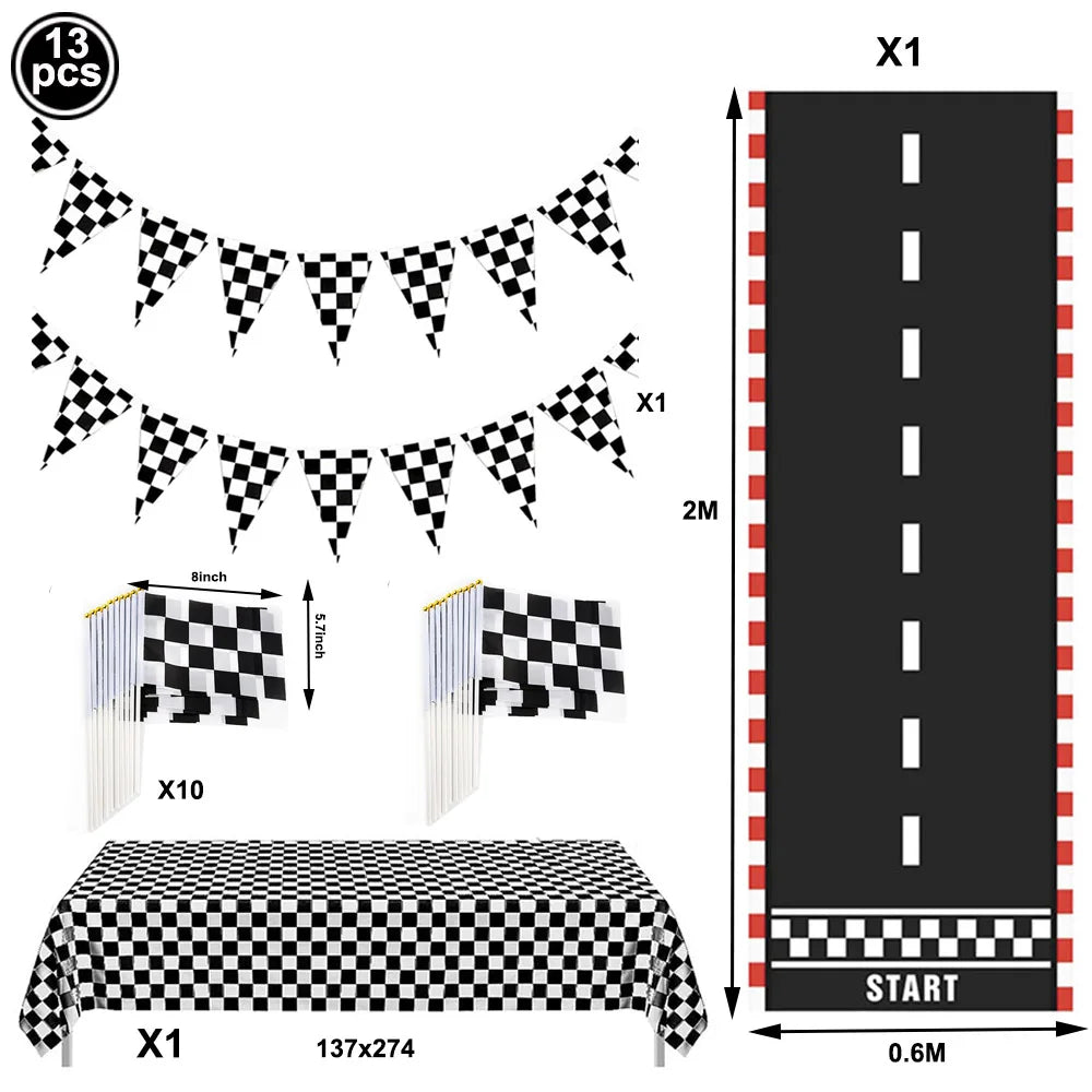 Race Car Birthday Party Balloon Decoration Set with Traffic Lights, Cones & Checkered Flags