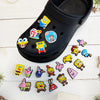 A black shoe featuring various SpongeBob SquarePants character charms.