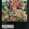 Poster for the musical Midsommar featuring a woman surrounded by vibrant flowers.