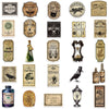 A collection of vintage Halloween potion bottle labels featuring various spooky and gothic designs.