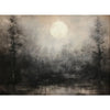 A moody, atmospheric canvas print featuring a pale moon and dark forest silhouette.