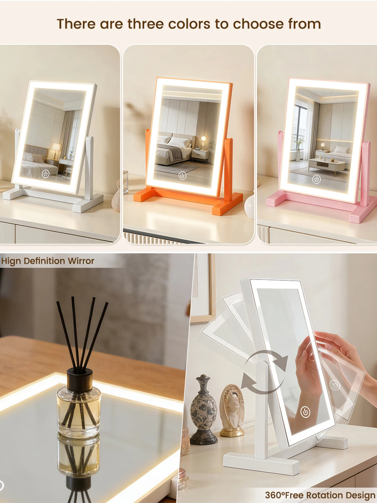 LED Makeup Mirror with 3 Color Lighting and Touch Control