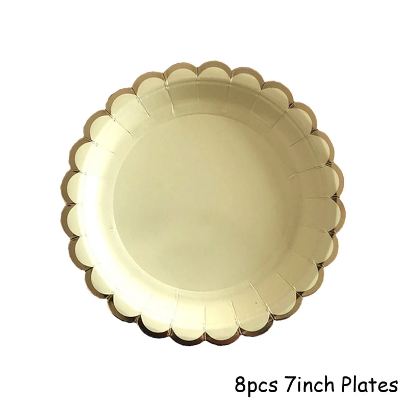 Eight 7-inch gold disposable party plates