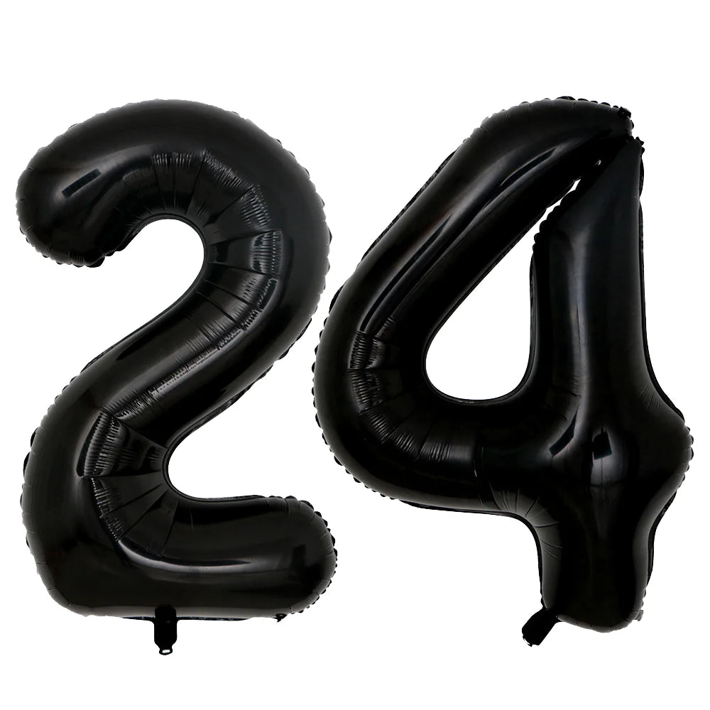 A set of two giant black foil balloons shaped like the number 24