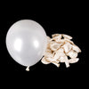 A white latex balloon next to a pile of metallic gold foil balloons.