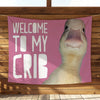 A pink banner featuring a cartoon duck looking forward, with the text Welcome to My Crib.