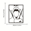 Black line art illustration of a face with open mouth and hands, framed for wall art.