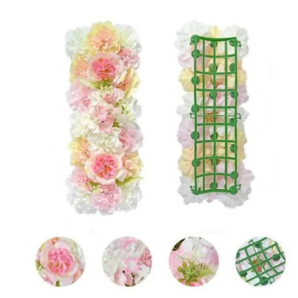 Artificial rose flower arch panel in shades of pink and cream for wedding and party decor