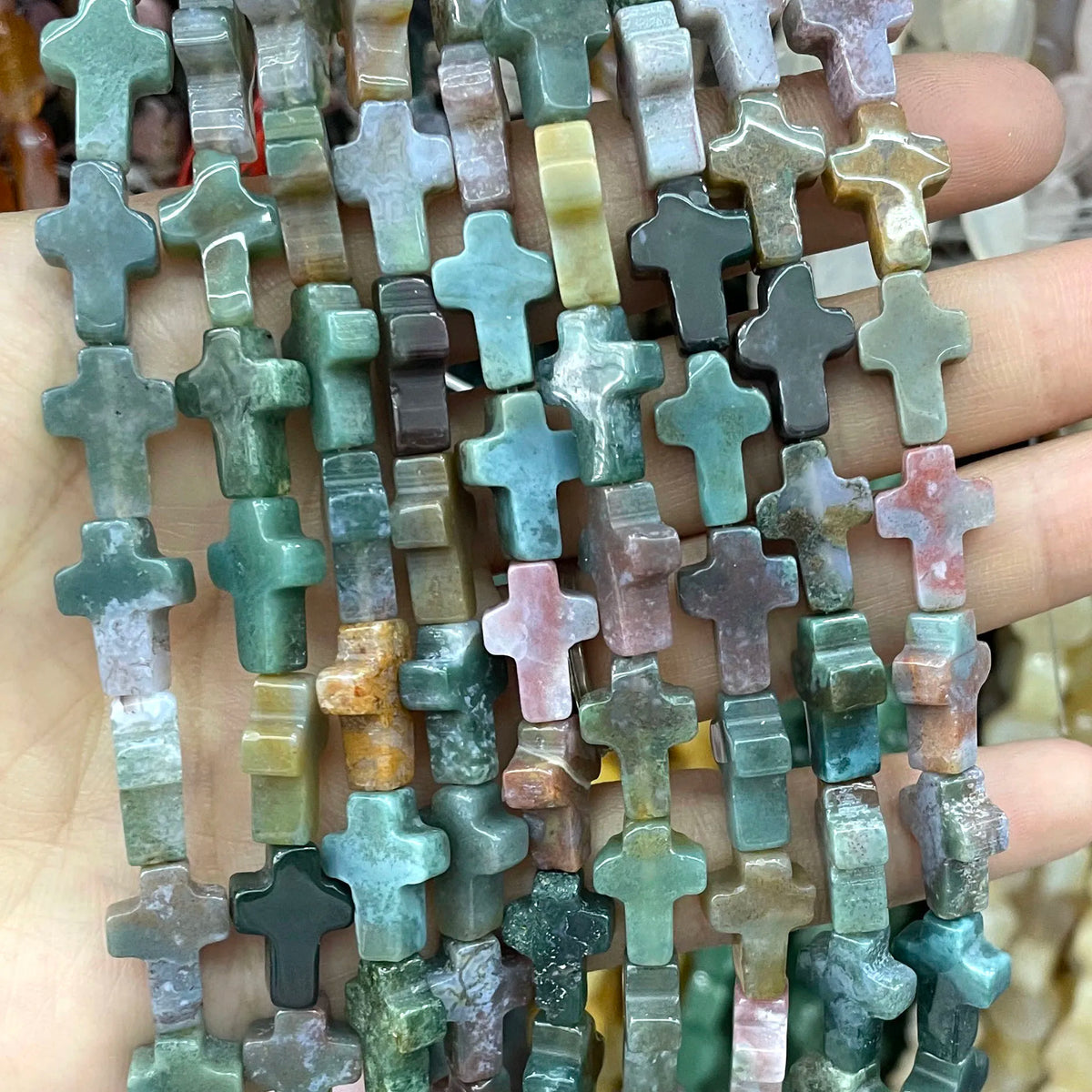 Natural Stone Cross Beads for Jewelry Making