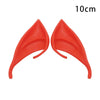 A pair of realistic red latex elf ears for cosplay and costume parties, shown from the side.
