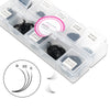 Caja de plástico transparente con extensiones de pestañas y herramientas para aplicación de volumen de ventilador