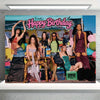 A K-pop inspired birthday party decoration set featuring a backdrop with performers, balloons, and props.