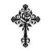 Black decorative metal cross wall art featuring a detailed rose design.