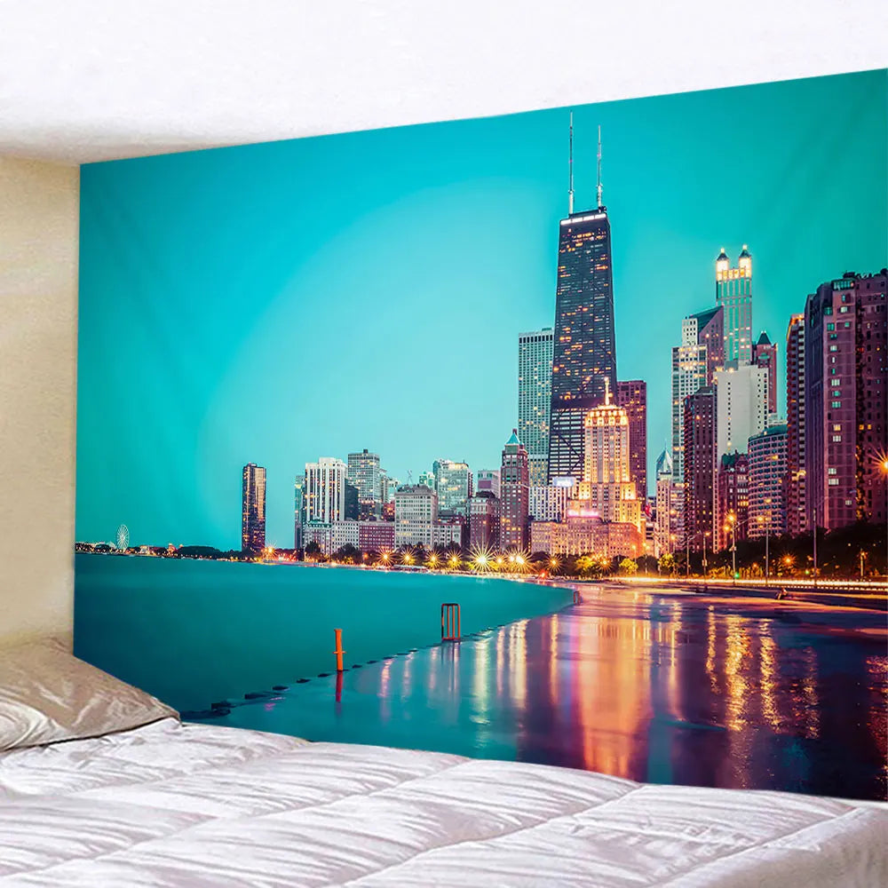 New York City Night View Tapestry Wall Hanging