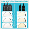 Clear and yellow resistance test showing UV resin curing for jewelry making over 10, 30, and 60 days