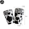Ten black and white cow print paper cups for farm-themed parties