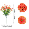 A bunch of vibrant orange red artificial eucalyptus and morning glory flowers with a single flower shown close up