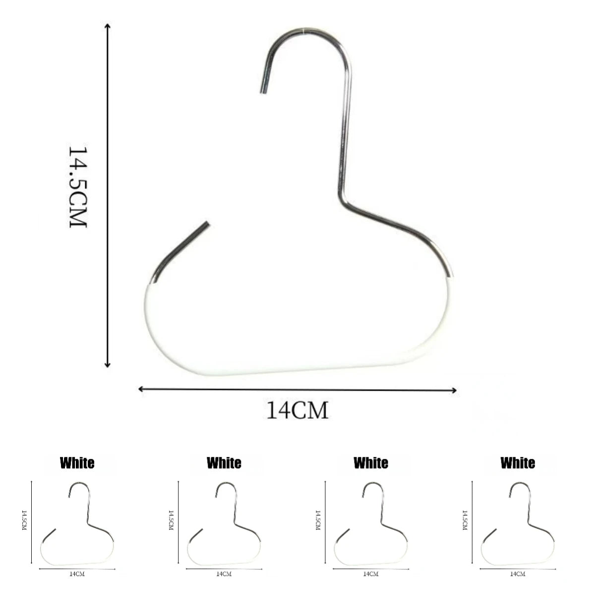 A white manganese steel round hook for hats, ties, scarves, and bags.