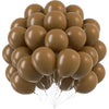 A bunch of assorted brown latex party balloons tied together, ready for celebrations.