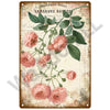 Vintage lavender sunflower metal sign featuring botanical illustrations and text