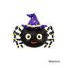 A large Halloween foil balloon shaped like a bat, pumpkin, ghost, and monster with purple and yellow accents.