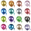 A collection of 12-inch chrome metallic latex balloons in various shades including gold, rose gold, silver, blue, green, purp