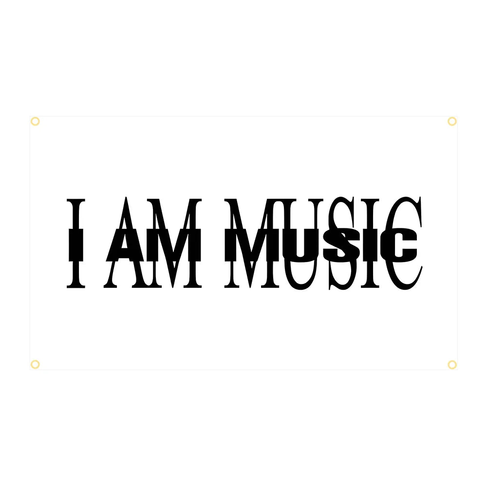 Black text reading I AM MUSIC on a white background.